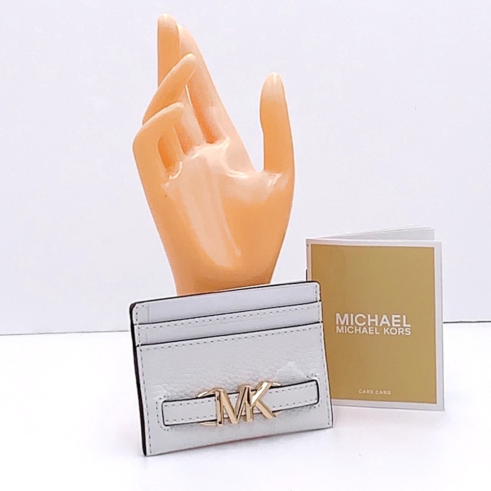 MICHAEL KORS Reed Large Pebbled Leather Card Holder Case Optic White NWT - Picture 1 of 10